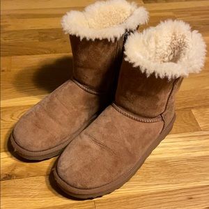 Short Brown Fur Suede Winter Boots